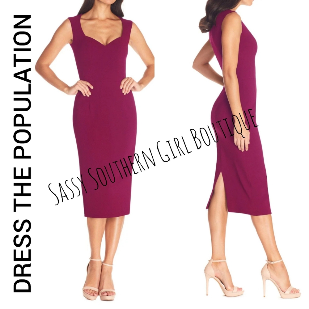 ⭐🆕 DRESS THE POPULATION dark magenta midi dress